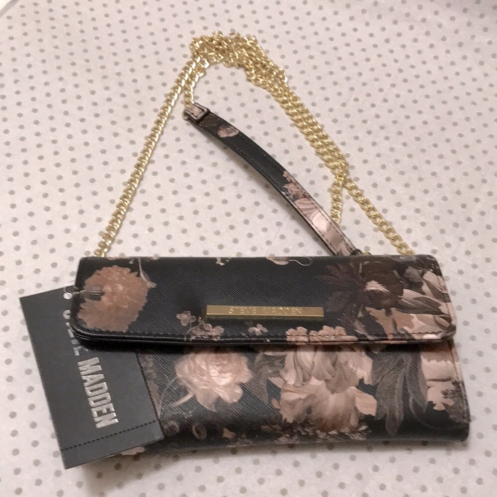 Brown Floral Black Print Wallet NWT